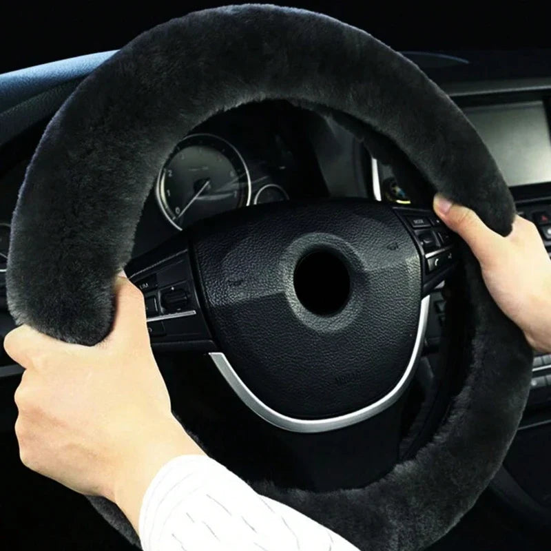 Car steering wheel cover without inner ring in winter plush warm soft comfortable non-slip elastic elastic handlebar cover