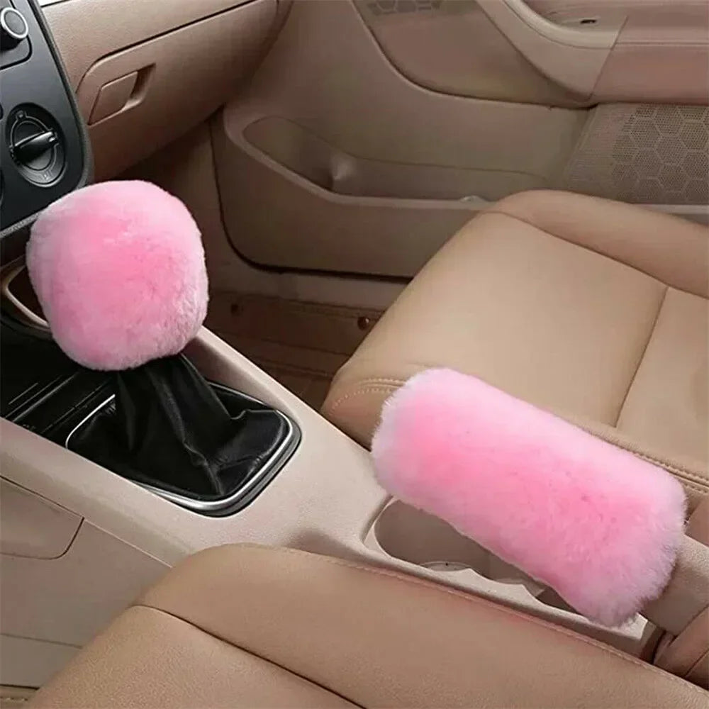3pcs/Set Fur Fluffy Thick Auto Car Steering Wheel Plush Cover Soft Wool Winter Pink,Blue,Purple,Black For 38cm Steering Wheel