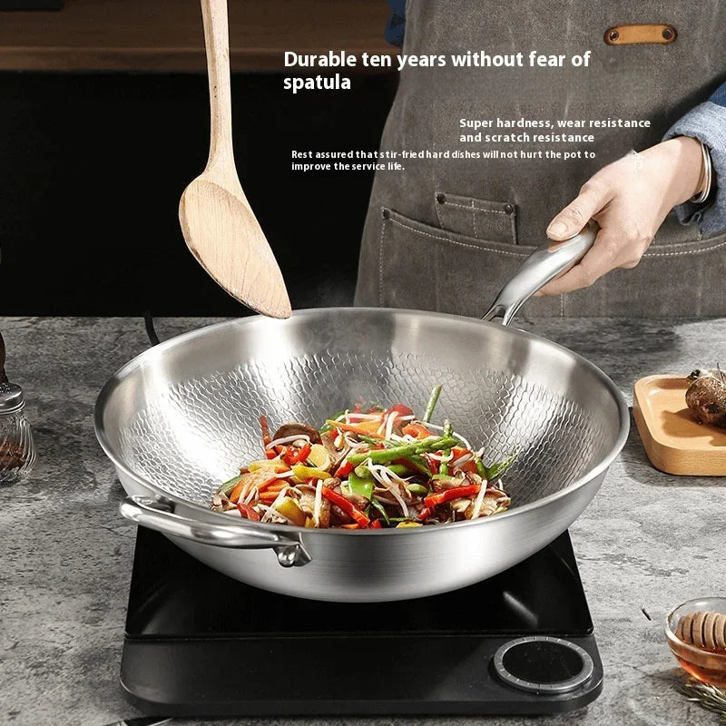 Kengqiang Pure Titanium Frying Pan Uncoated Non Stick Pan Fish Scale Hammer Pattern Titanium Alloy Wok Kitchen Custom Cookwares