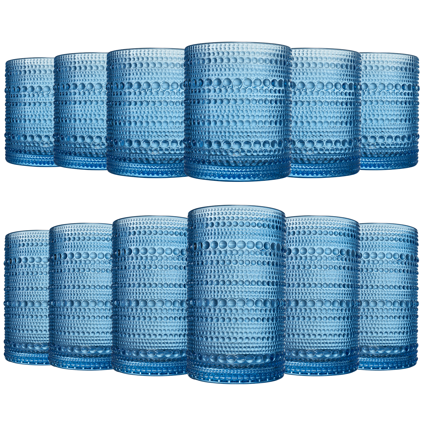 Textured Hobnail Lowball & Highball Glassware, Set of 12