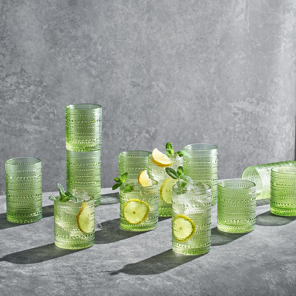 Textured Hobnail Lowball & Highball Glassware, Set of 12