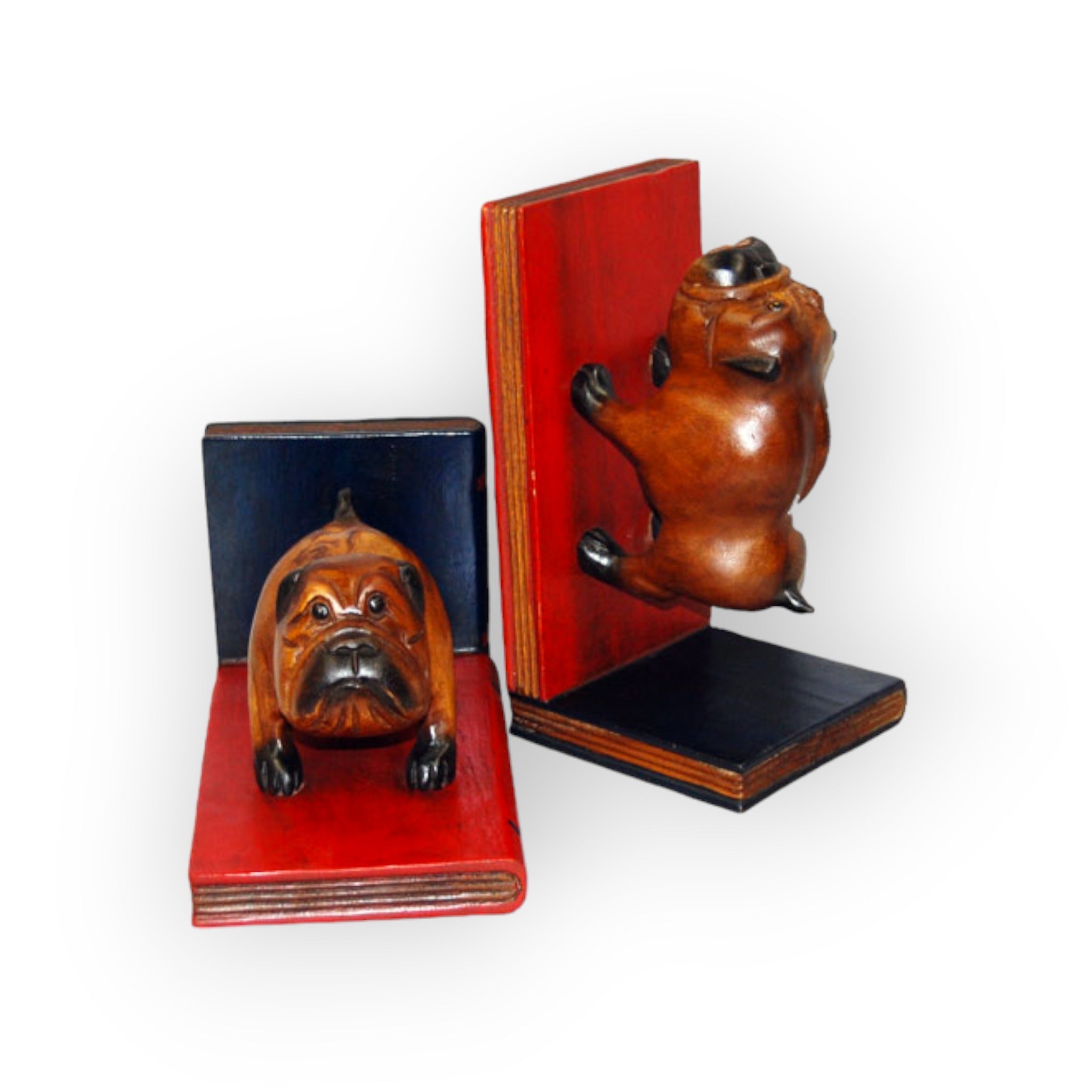 Bull Dog Bookends Crafted from Solid Wood