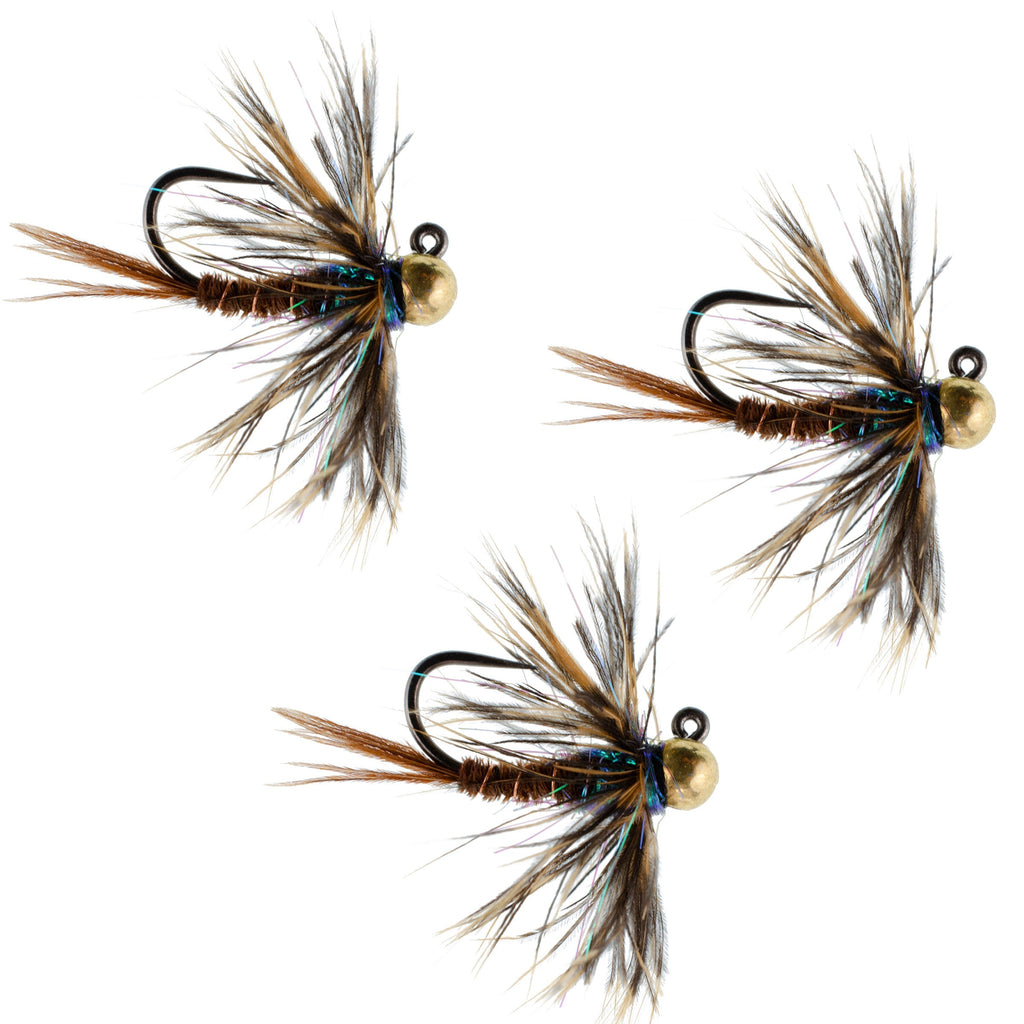 3 Pack Tungsten Soft Hackle Pheasant Tail Tactical Euro Jig - Hook Size 14
