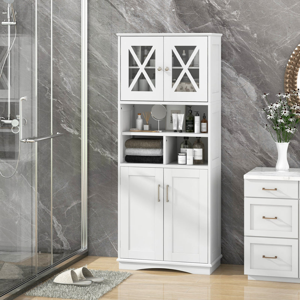 Tall Bathroom Cabinet Large Floor Storage Cabinet with Acrylic Doors and 3 Cubes-White