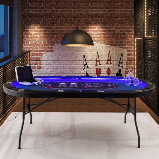Foldable 10-Player Poker Table with LED Lights and USB Ports Ideal for Texas Casino-Green