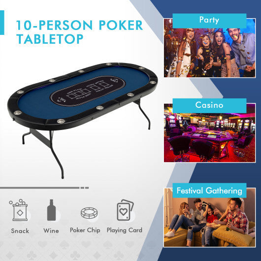 Foldable 10-Player Poker Table with LED Lights and USB Ports Ideal for Texas Casino-Green