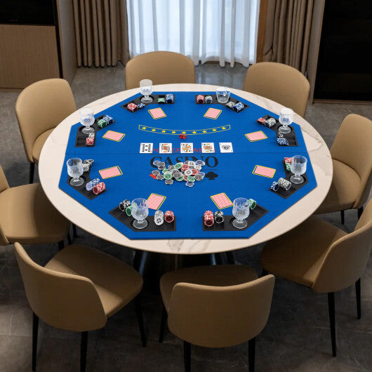 8-Player Foldable Poker Table Top with Carrying Bag-Blue - Color: Blue