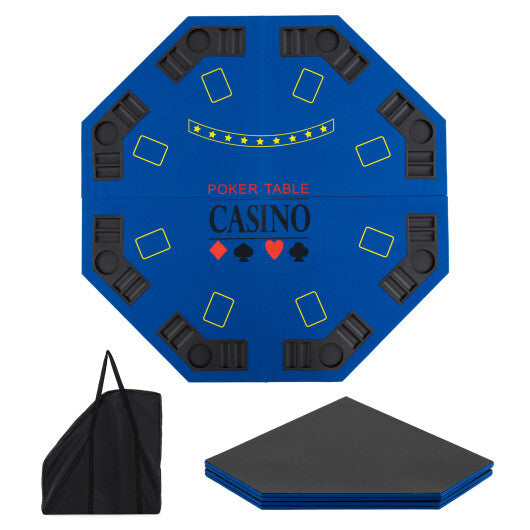 8-Player Foldable Poker Table Top with Carrying Bag-Blue - Color: Blue