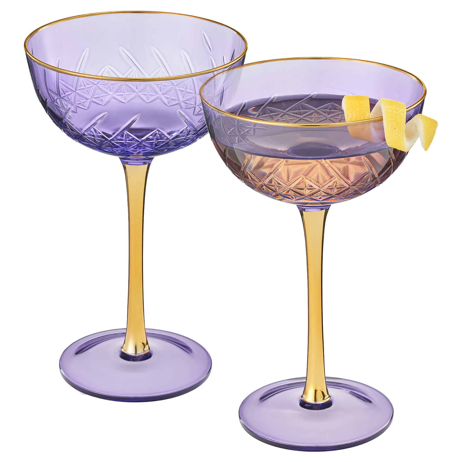 Bellissimo Crystal Champagne Coupe Cocktail Glassware, Set of 2