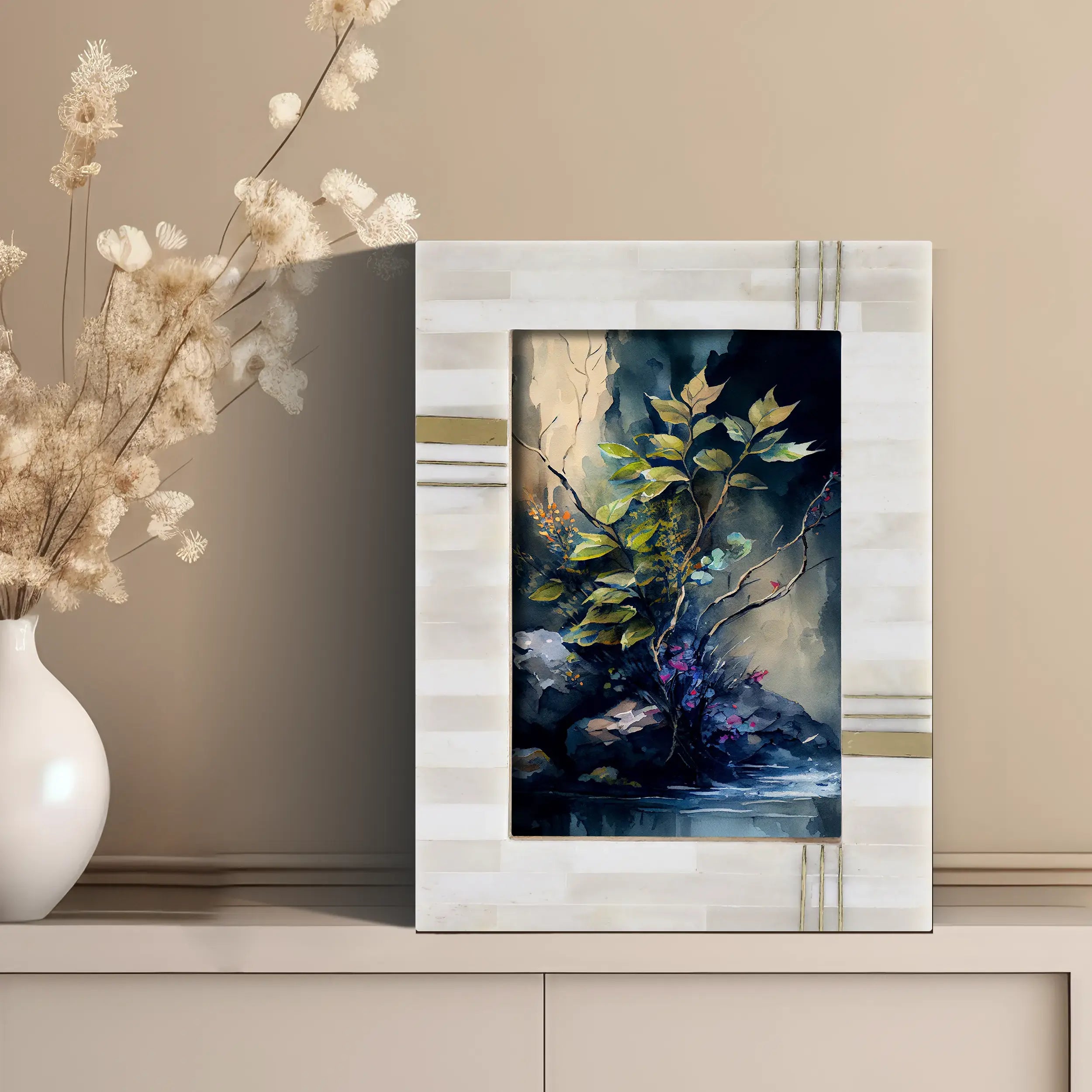 Picture Frame West Coast Barbara Collection Bone & Brass Inlay white – 2 Sizes