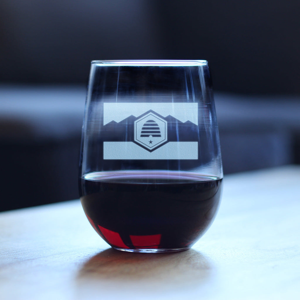 Utah Flag Stemless Wine Glass - State Themed Drinking Decor and Gifts for Utahn Women & Men - Large 17 Oz Glasses (Copy)