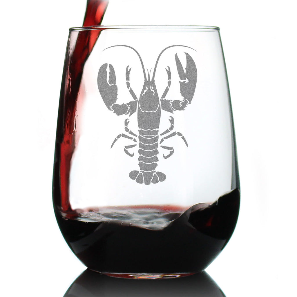 Lobster Engraved Stemless Wine Glass Lobster Gifts, Maine Souvenirs and Decor Large Wine Glasses - 17 oz