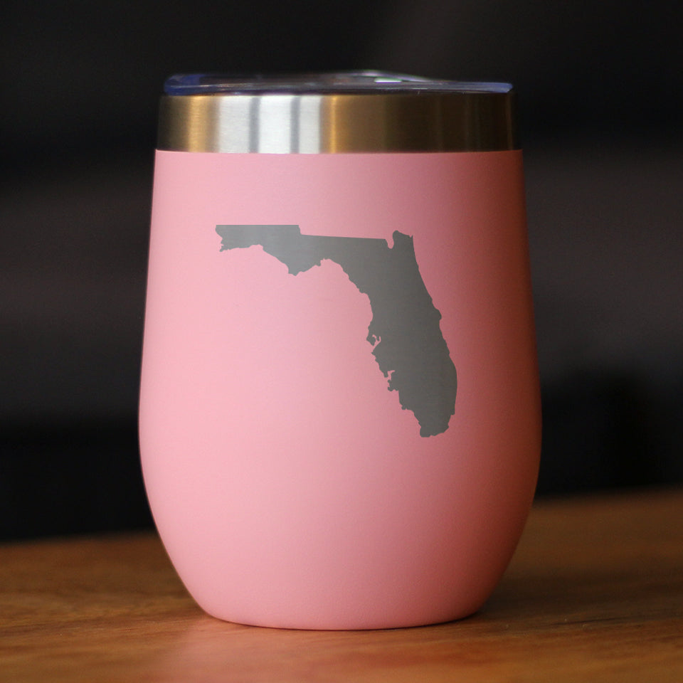 Florida State Outline - Wine Tumbler Glass with Sliding Lid - Stainless Steel Insulated Mug - State Themed Outdoor Camping Gifts For Floridians