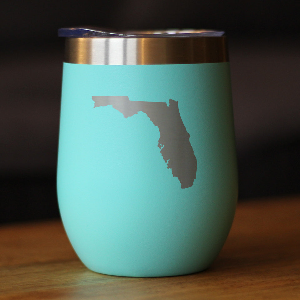 Florida State Outline - Wine Tumbler Glass with Sliding Lid - Stainless Steel Insulated Mug - State Themed Outdoor Camping Gifts For Floridians