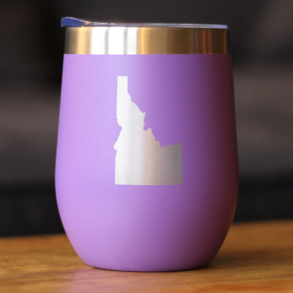 Idaho State Outline - Wine Tumbler Glass with Sliding Lid - Stainless Steel Travel Mug - Idaho Gifts for Women and Men
