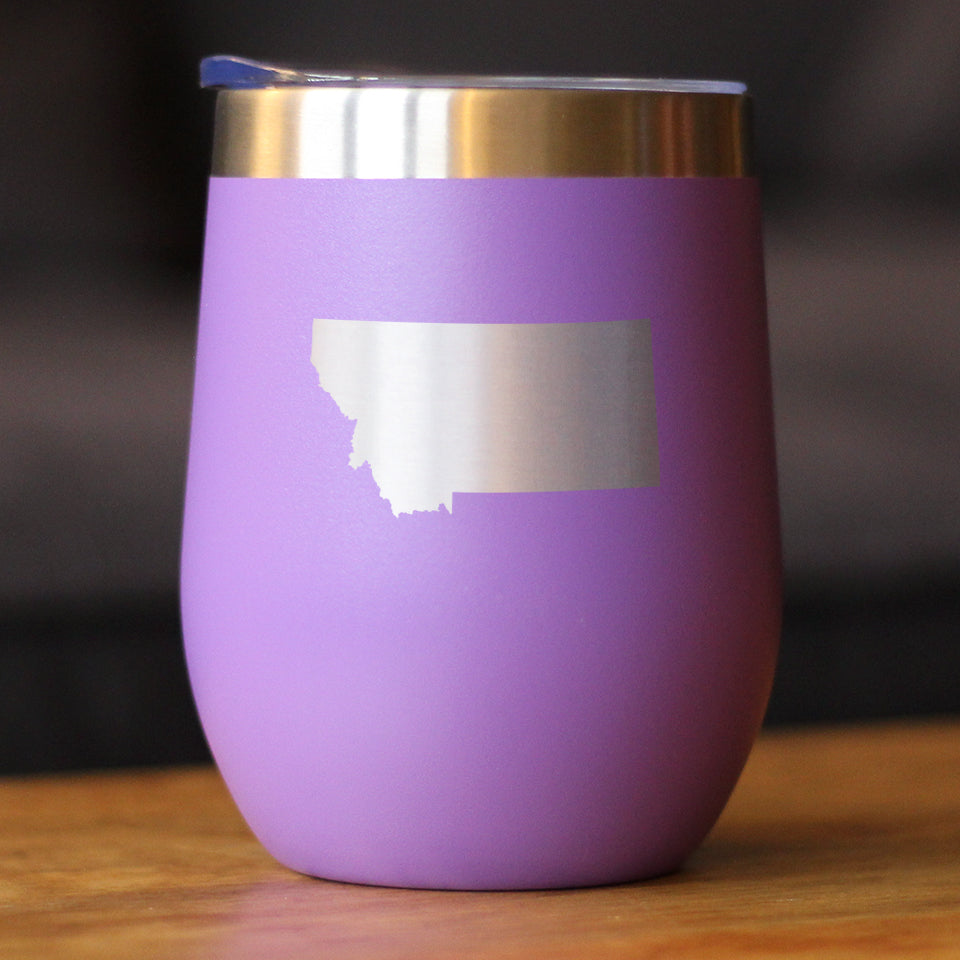 Montana State Outline - Wine Tumbler Glass with Sliding Lid - Stainless Steel Insulated Mug - Montana Gifts for Women and Men Montanans