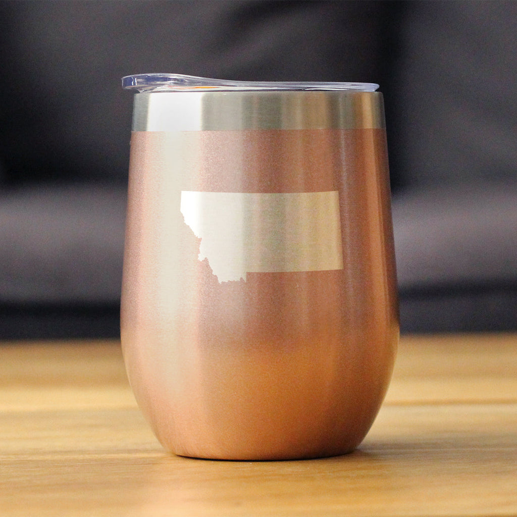 Montana State Outline - Wine Tumbler Glass with Sliding Lid - Stainless Steel Insulated Mug - Montana Gifts for Women and Men Montanans