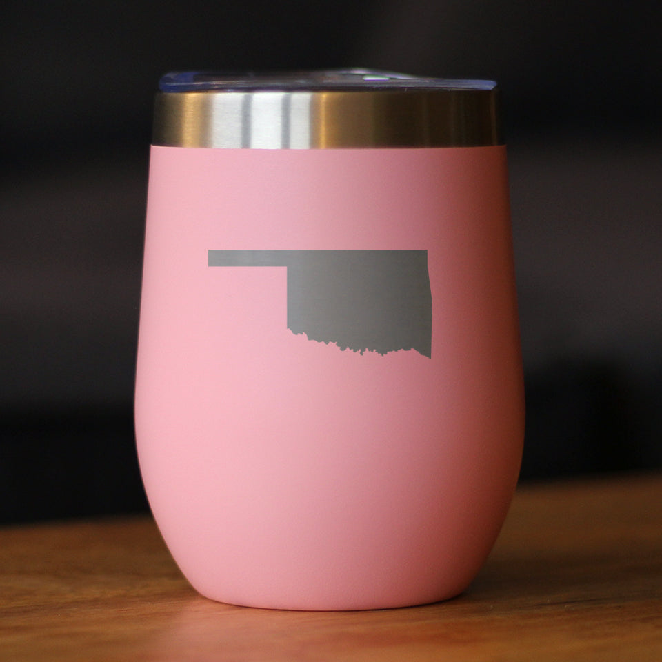 Oklahoma State Outline - Wine Tumbler Glass with Sliding Lid - Stainless Steel Insulated Mug - Oklahoma Gifts for Women and Men Oklahomans