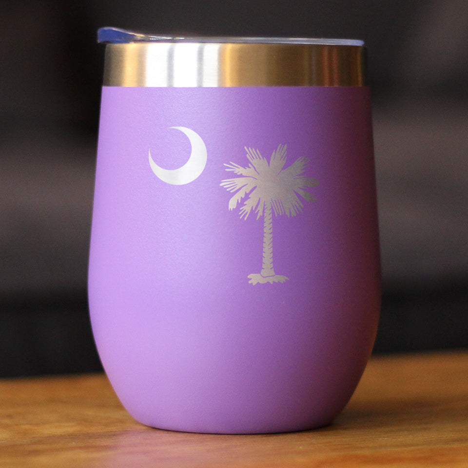 South Carolina Flag - Wine Tumbler Glass with Sliding Lid - Stainless Steel Insulated Mug - State Themed Drinking Decor and Gifts for South Carolinian Women & Men