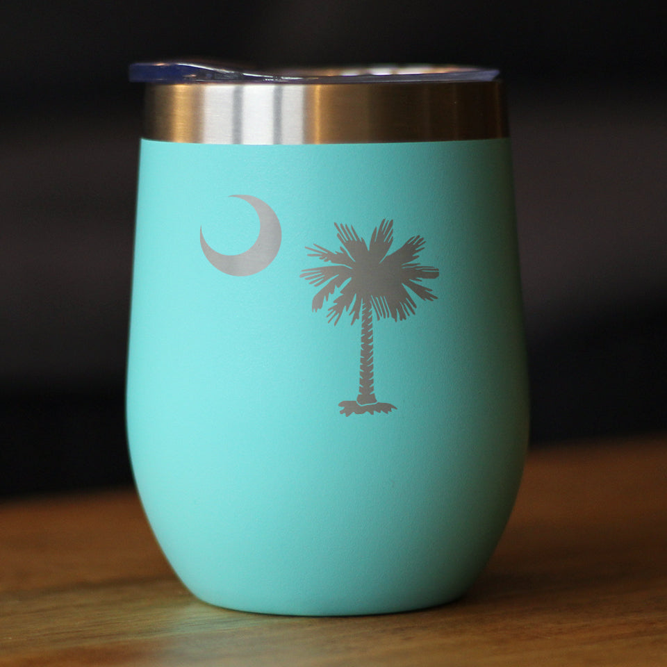 South Carolina Flag - Wine Tumbler Glass with Sliding Lid - Stainless Steel Insulated Mug - State Themed Drinking Decor and Gifts for South Carolinian Women & Men