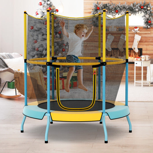 Costway 48 Inch Toddler Trampoline with Safety Enclosure Net-Yellow - Color: Yellow