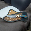 Frontier Western Cowboy Belt Knife – 9" Handmade Damascus Steel with Pine Cone Handle & Leather Sheath
