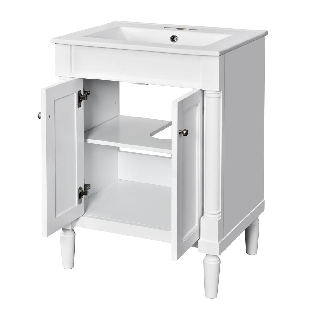Bathroom Vanity With Top Sink, 2 Tier Storage Cabinet