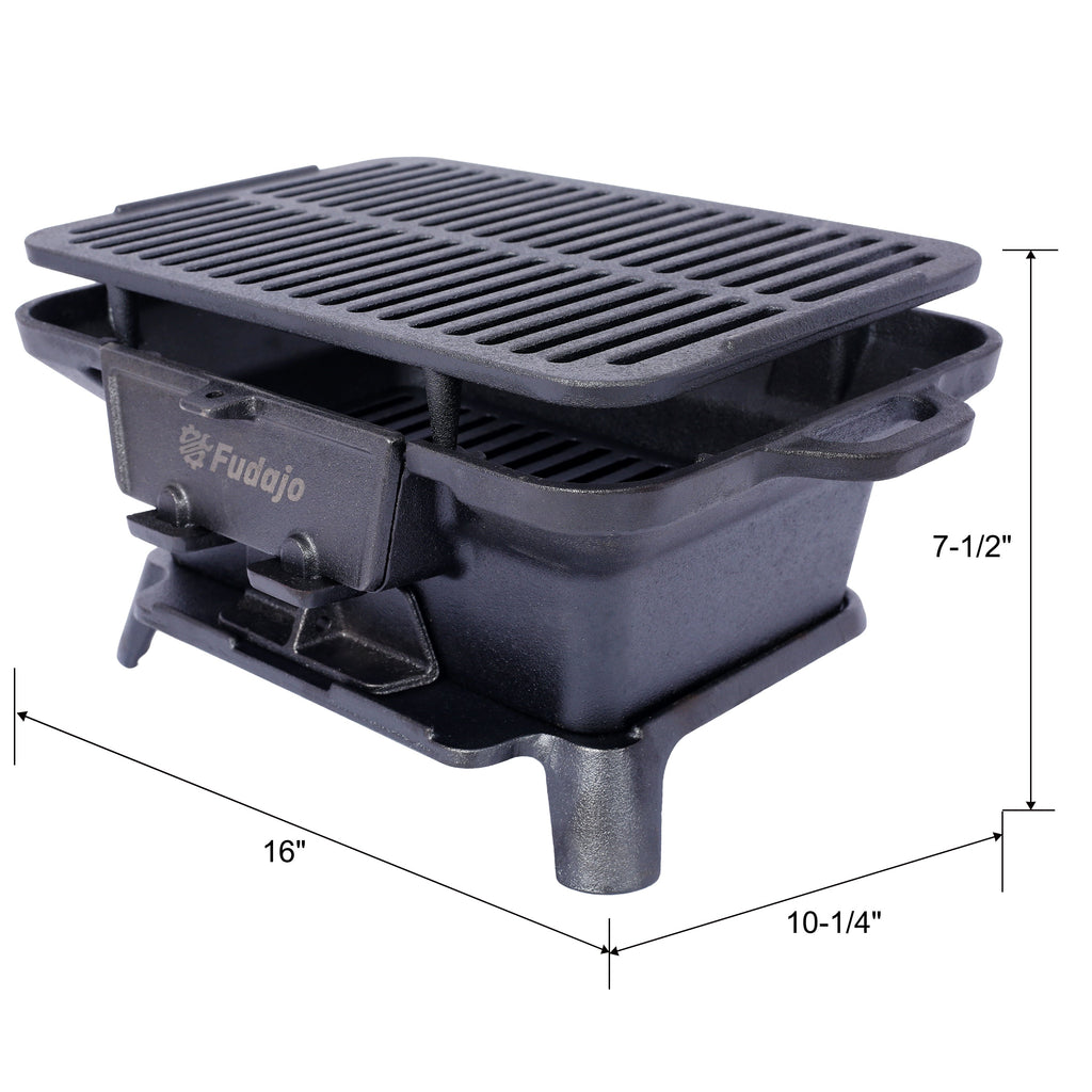 Oval Cast Iron Grill Outdoor Portable Charcoal Tabletop Skillet