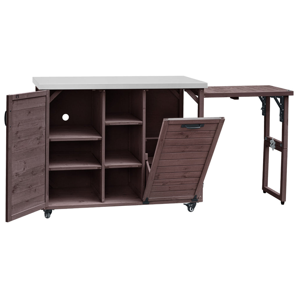 K&K 78.3' Outdoor Kitchen Island with Foldable Grill Table