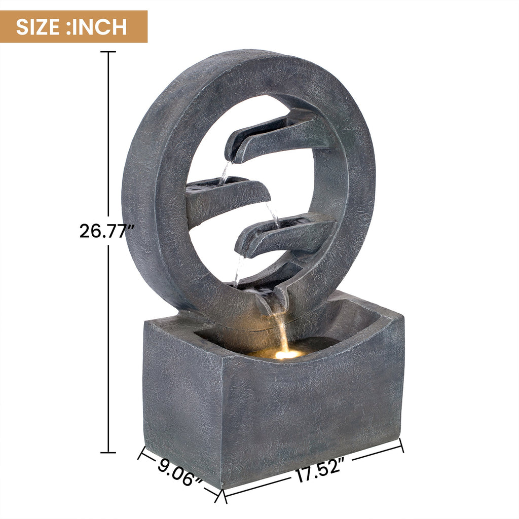 26.77'H Gray Circular Polyresin Outdoor Water Fountain with LED Light