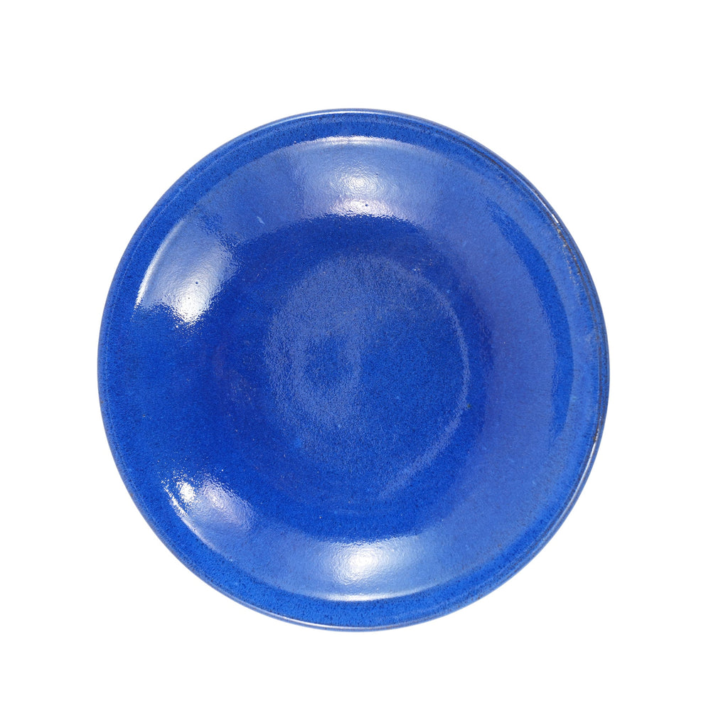 Vintage Sapphire Ceramic Pedestal Bird Bath