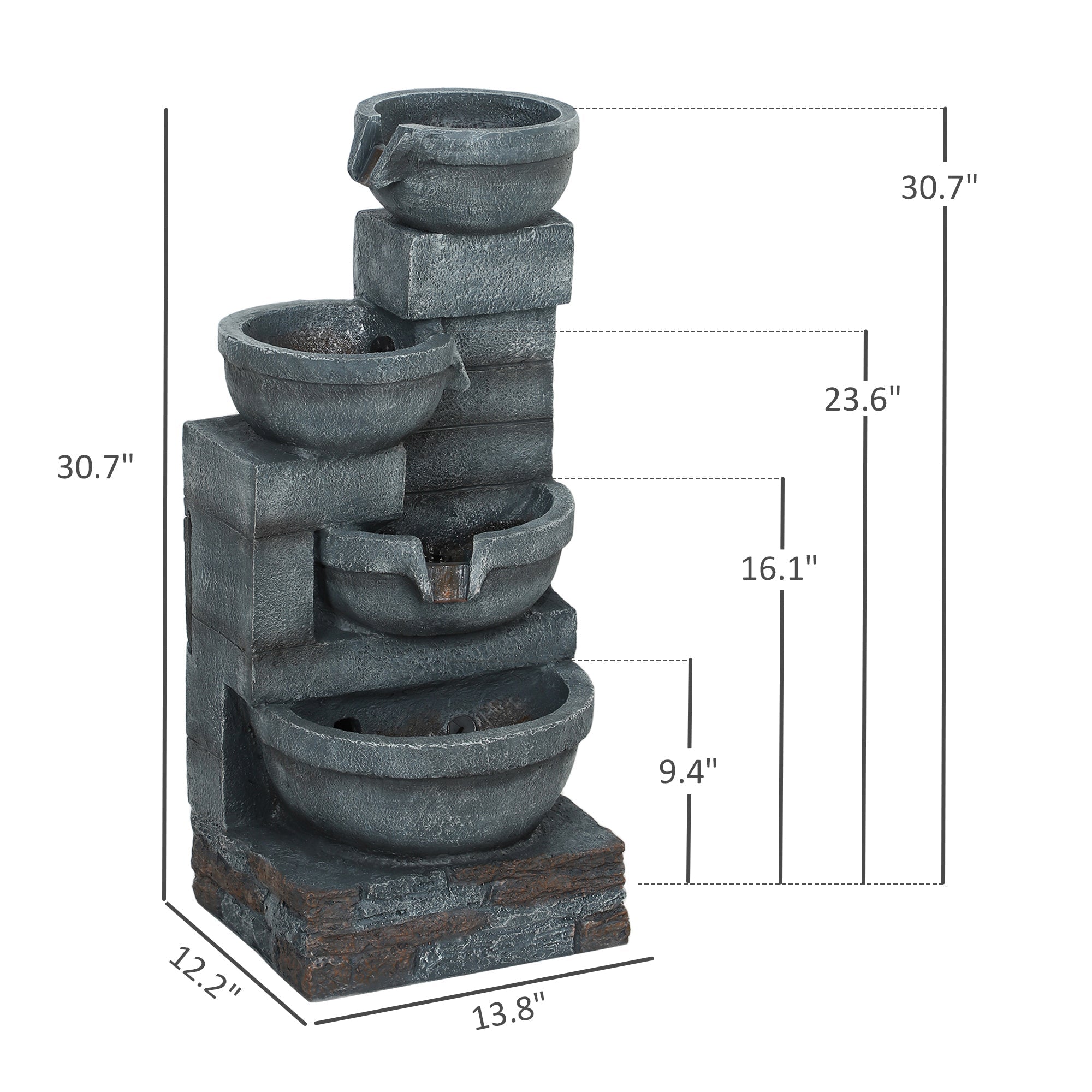 Garden Fountain, Tall Outdoor Waterfall with LED Lights