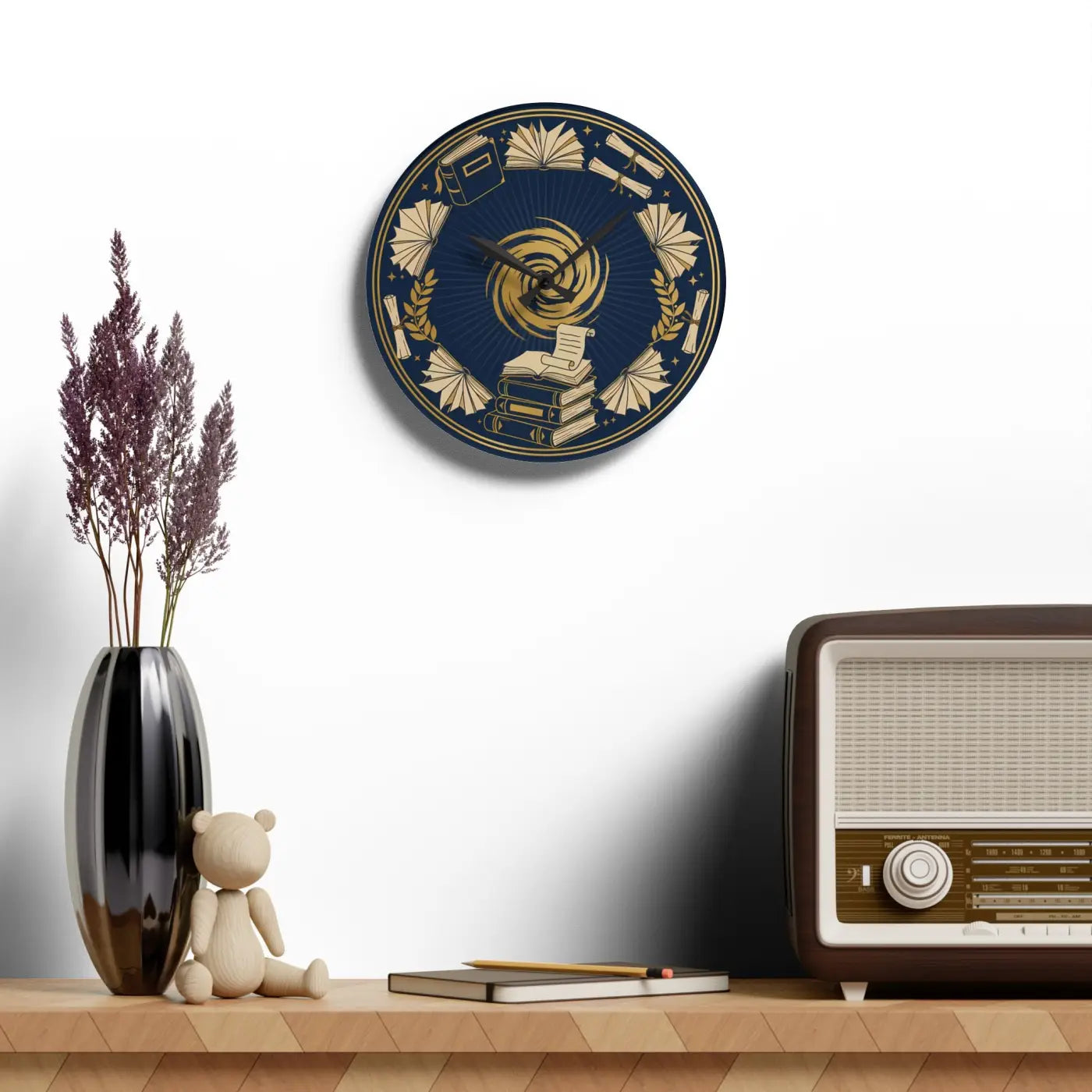 Vintage Books Acrylic Wall Clock – Laurel Design - Dipaliz
