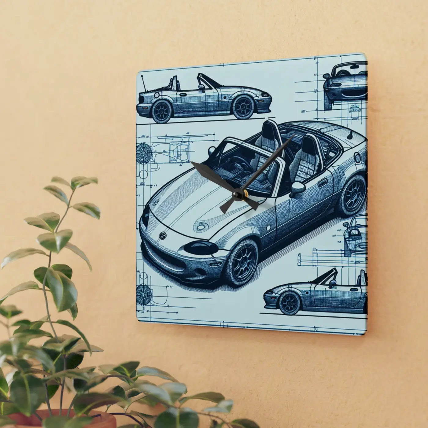 Acrylic Wall Clock – Racing Car Blueprint - Dipaliz