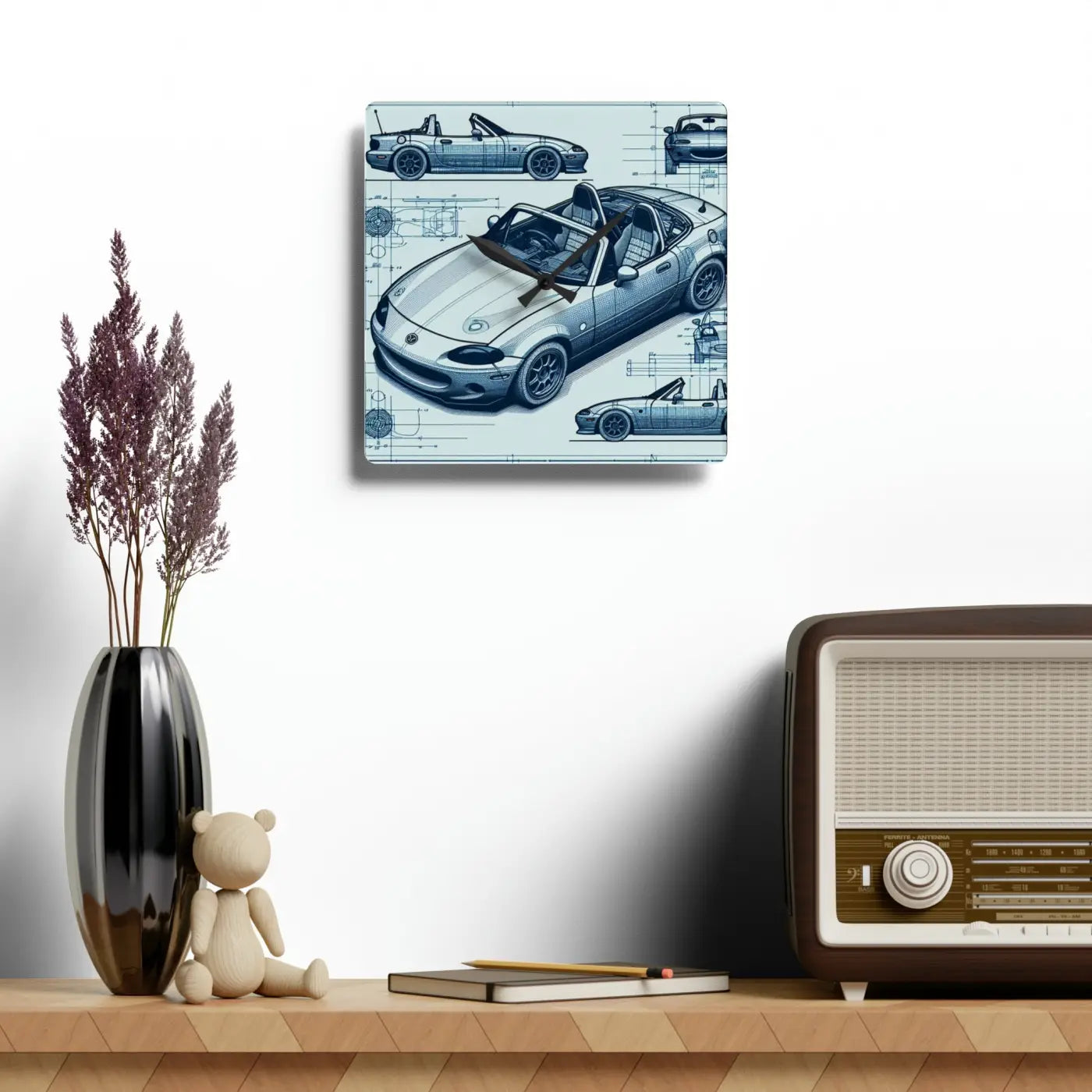 Acrylic Wall Clock – Racing Car Blueprint - Dipaliz