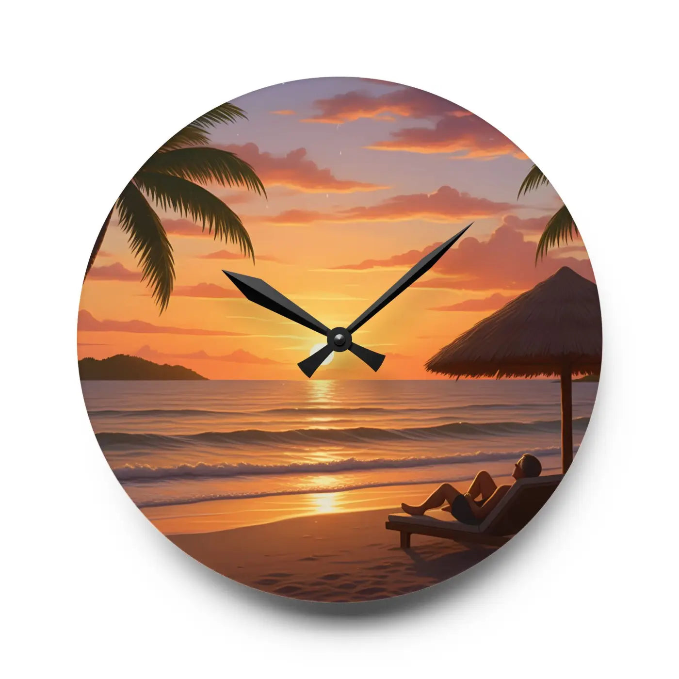Tropical Sunset Beach Wall Clock – Acrylic Decor - Dipaliz