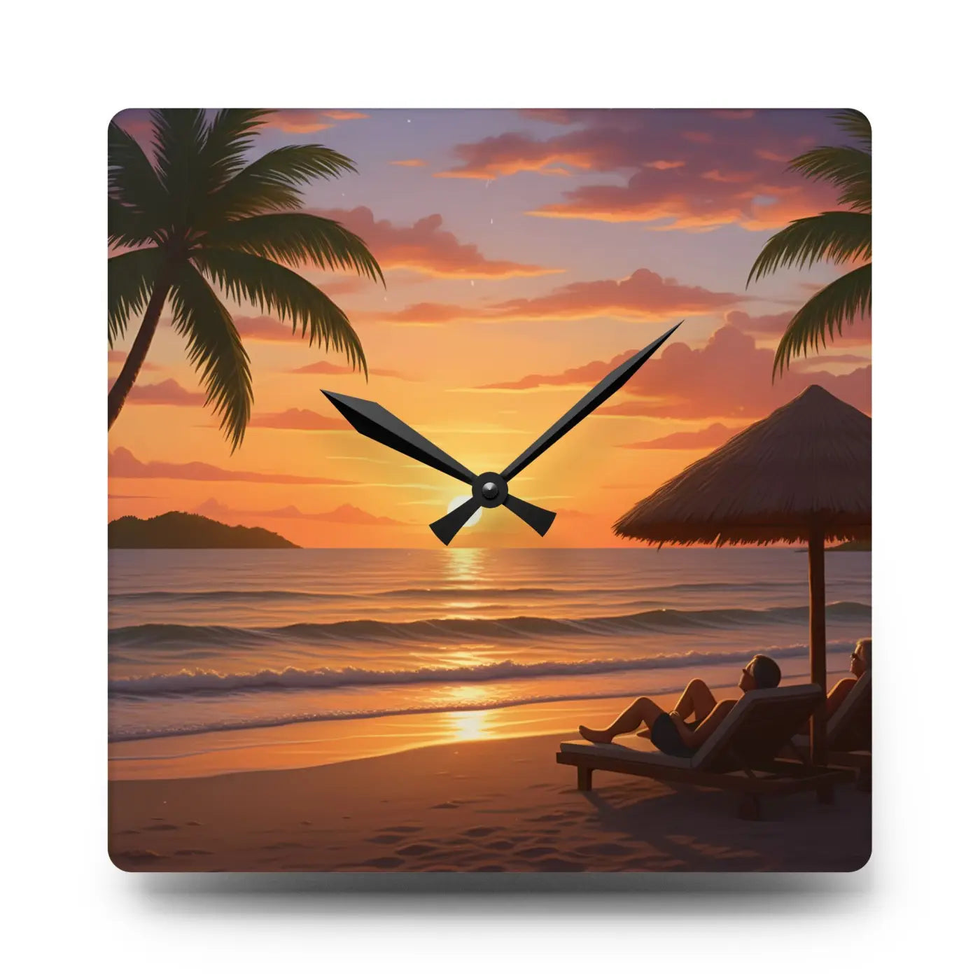 Tropical Sunset Beach Wall Clock – Acrylic Decor - Dipaliz