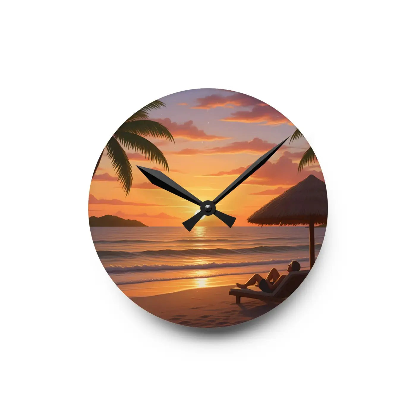 Tropical Sunset Beach Wall Clock – Acrylic Decor - Dipaliz