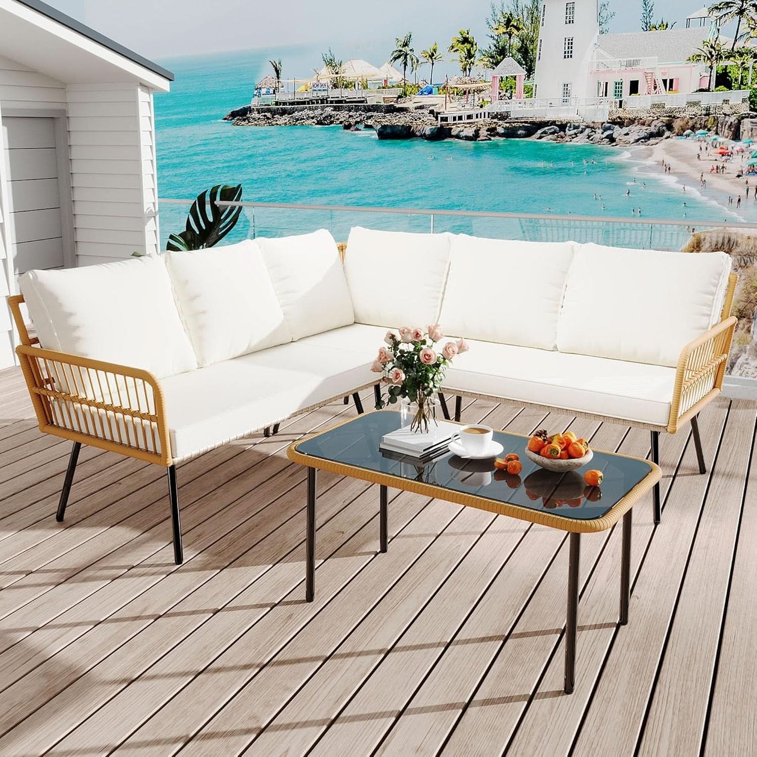 Wicker Patio Furniture Set with Cushions for Outdoor