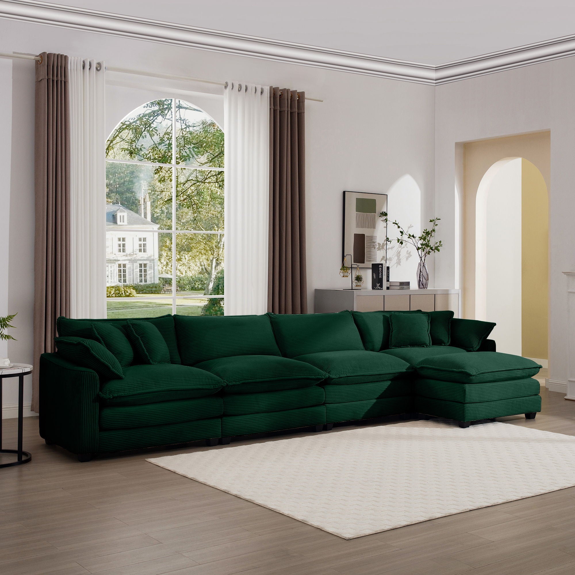 Modern Oversized Modular Cushion Sofa With Ottoman, Low Back, Deep Seating Sofa Set