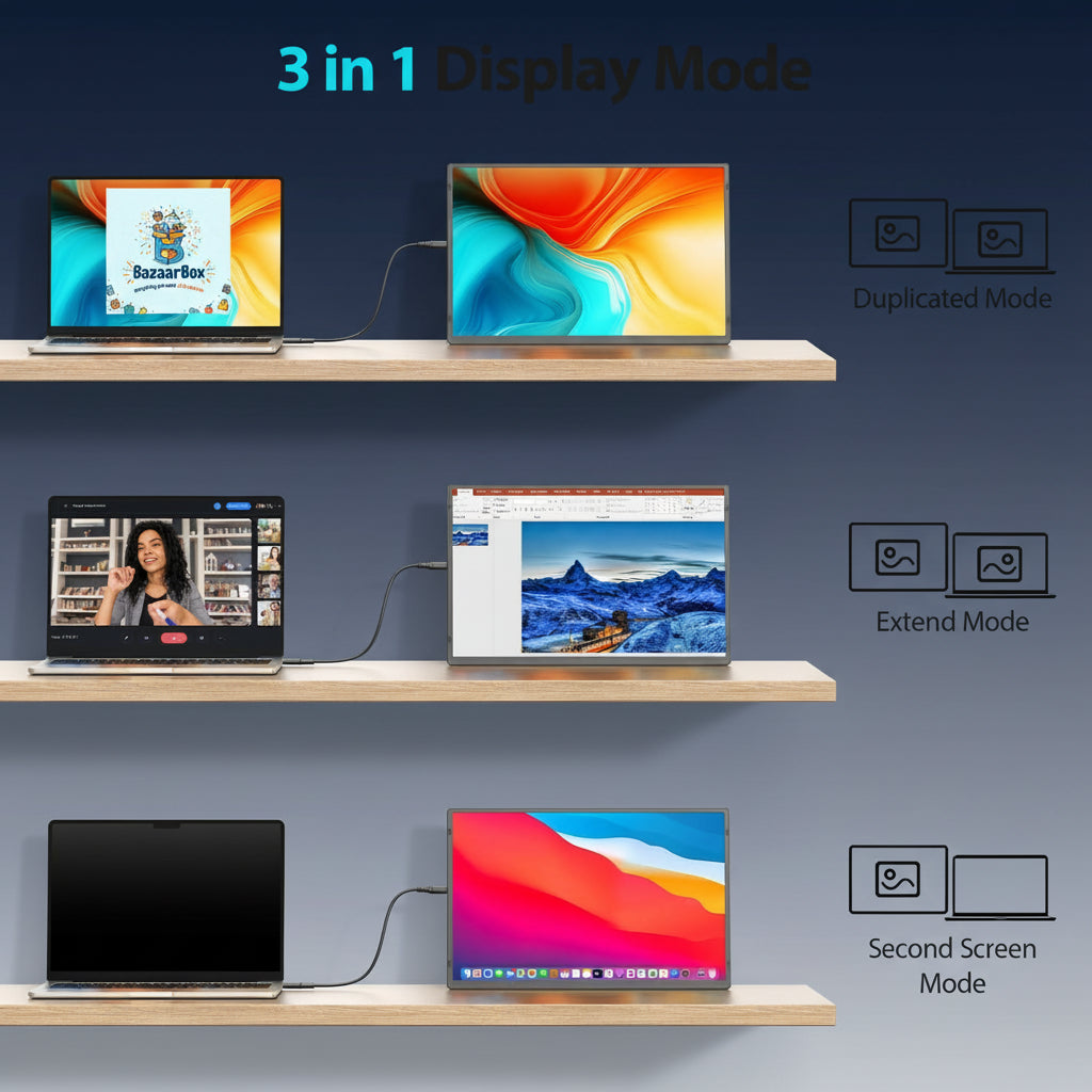 16.2'' Portable Monitor FHD 1200P USB-C/HDMI with Retractable Stand & Speakers, Ultra-Slim Computer Display HDR Eye Care Laptop Screen Plug-Play, External Monitor for MAC PC Phone PS4 Xbox