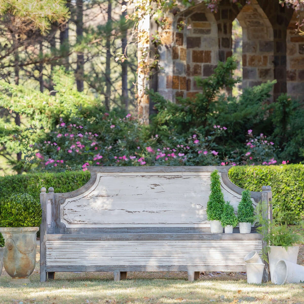Antique Distressed Wood French Country Bench