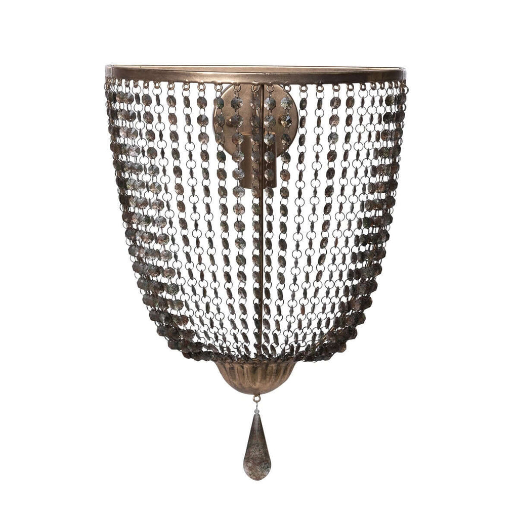 Antique Gold Crystal Wall Sconce with Vintage Chain Shade