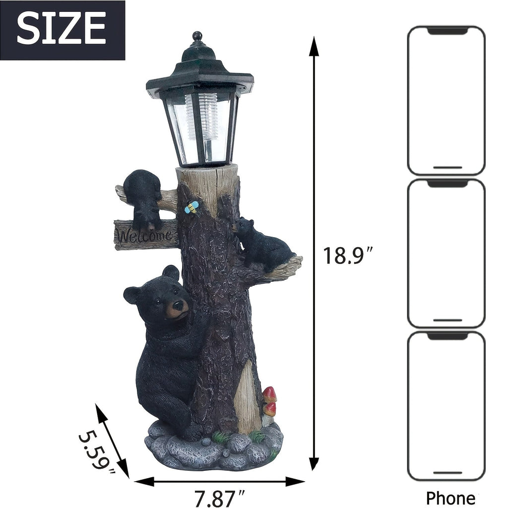 Black Bear Statue Welcome Sign Garden Statue with Solar Light