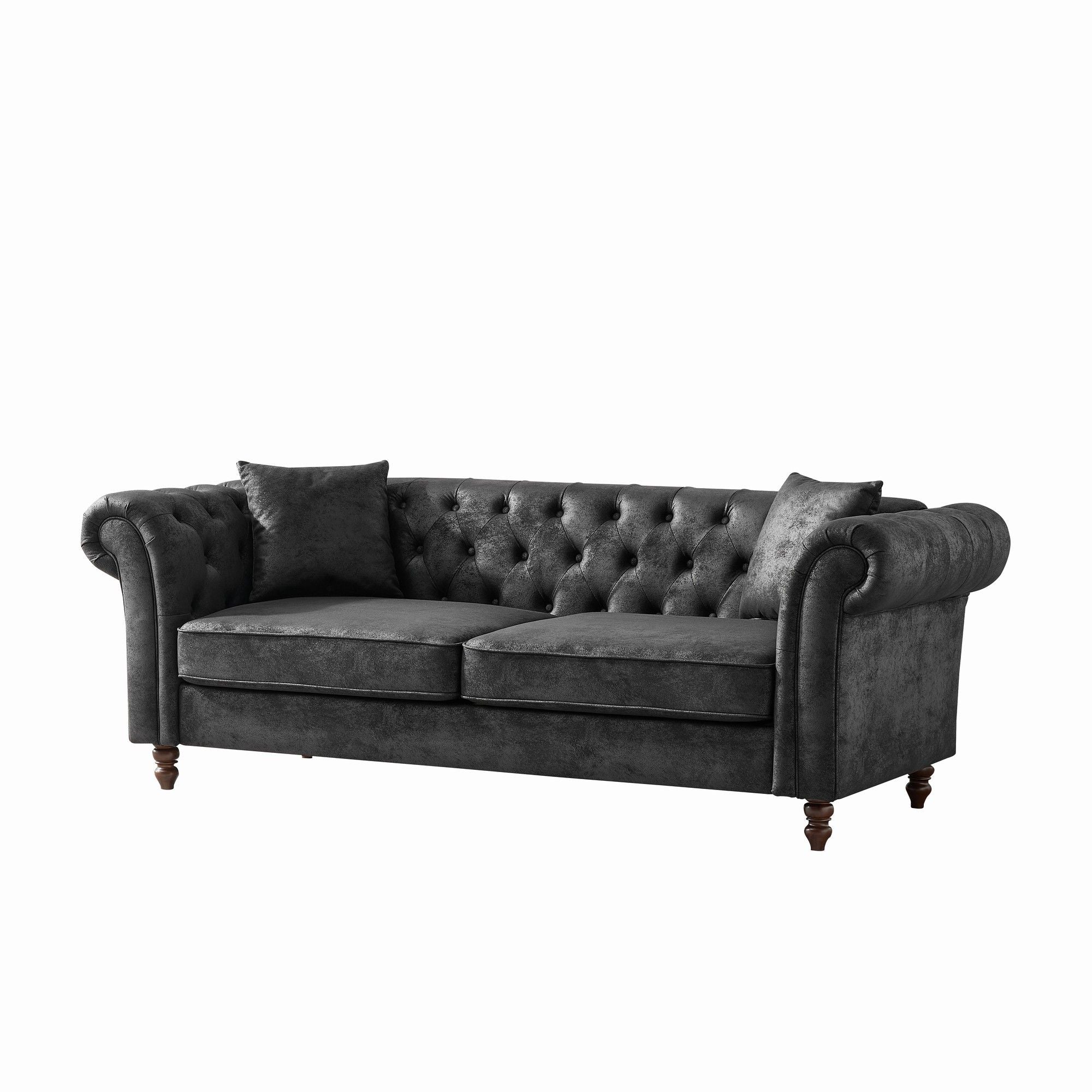 Chesterfield 3 And 3 Seater Sofa Set High Tech Fabric Roll Armrest Upholstered Couch
