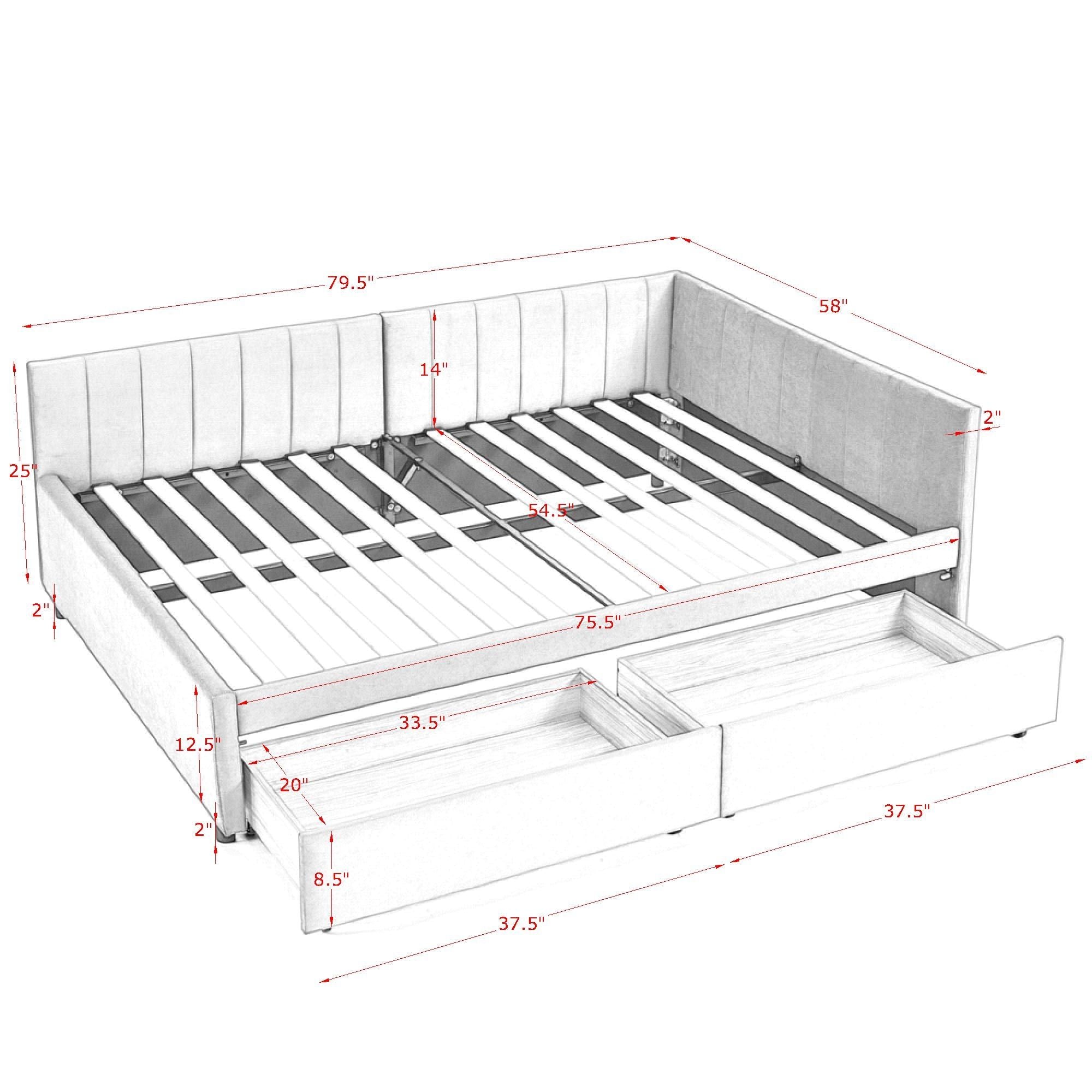 Upholstered Tufted Daybed Frame With Storage Drawers