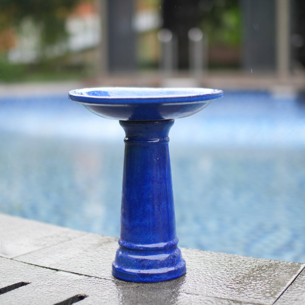 Vintage Sapphire Ceramic Pedestal Bird Bath