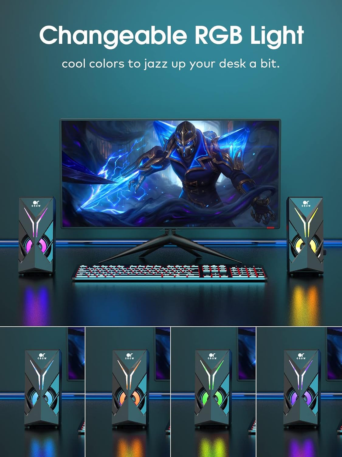 OROW 10W RGB Computer Speakers with Volume Control, Colorful LED Gaming Speakers for Pc/Desktop/Laptop/Monitor, 3.5Mm Aux Input, Lights On/Off Option (S201)