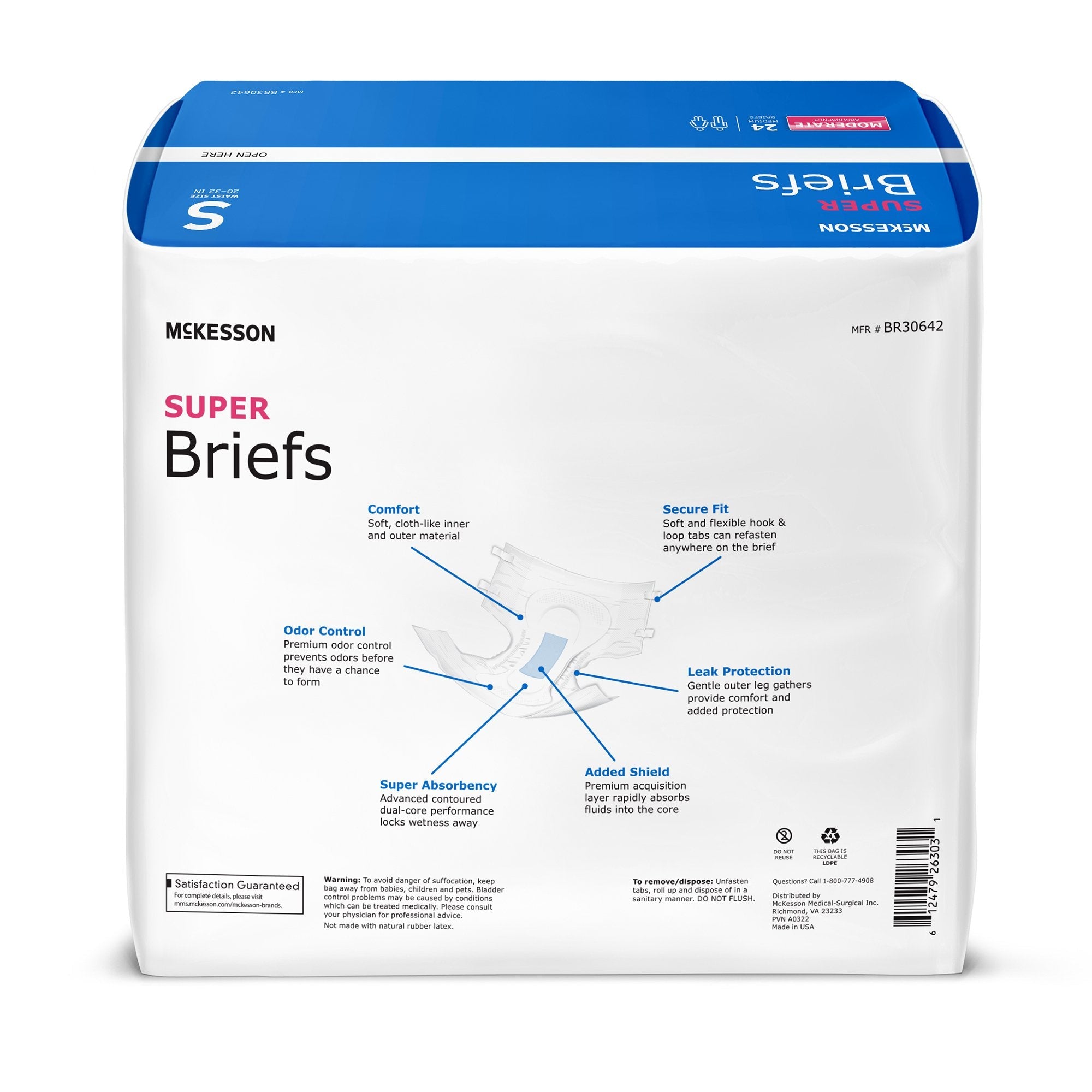 McKesson Super Moderate Absorbency Incontinence Briefs, Small BR30642
