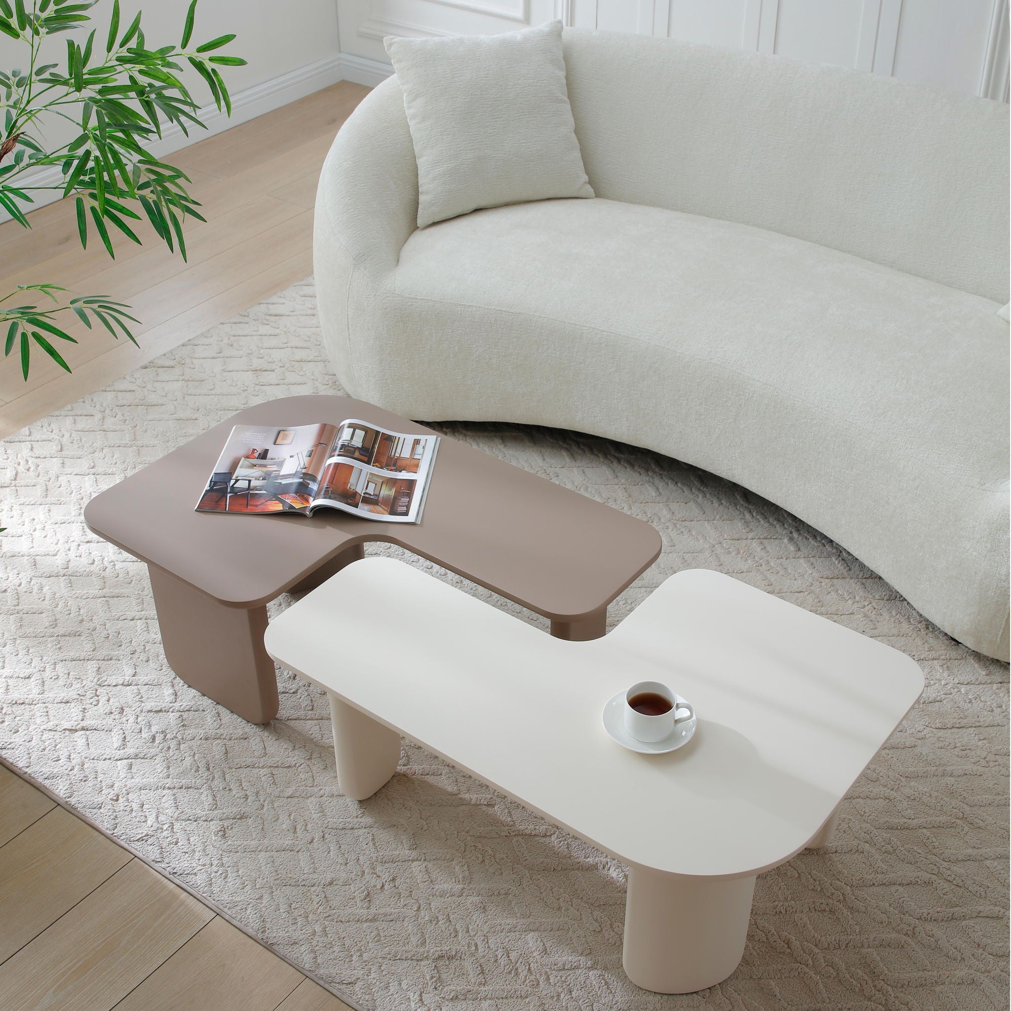 2 Pieces Modular Coffee Table Set, Free Combination - Khaki / White